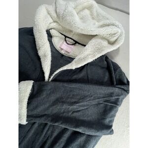 Victoria Secret Short Fleece Hooded Serpa Lined Robe Charcoal With Logo SZ M/L